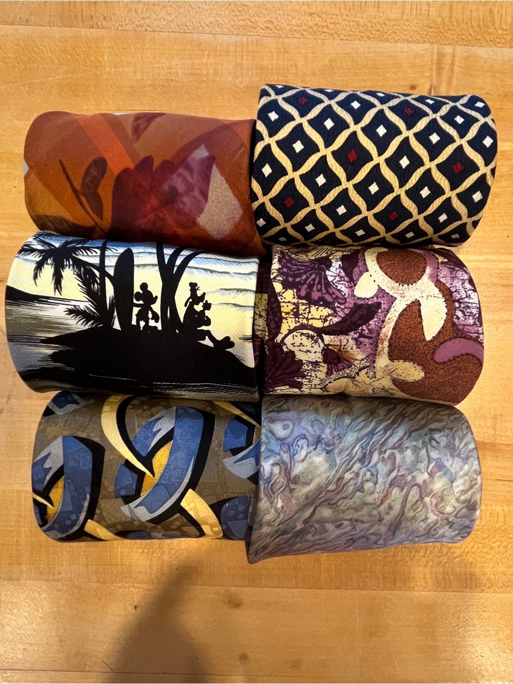 Men’s Silk Necktie Lot of 6 - Disney Geoffrey Beene Silk Club Ziggurat Vintage